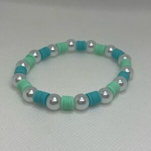 Mint & Aqua Beaded Bracelet with Faux Pearls - Minimalist Summer Jewelry